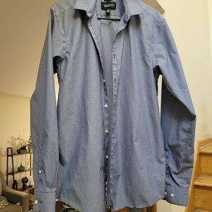 Kenneth Cole Dress Shirt Blue/White Plaid  16.5 36/37 Tall Extreme Slim Fit